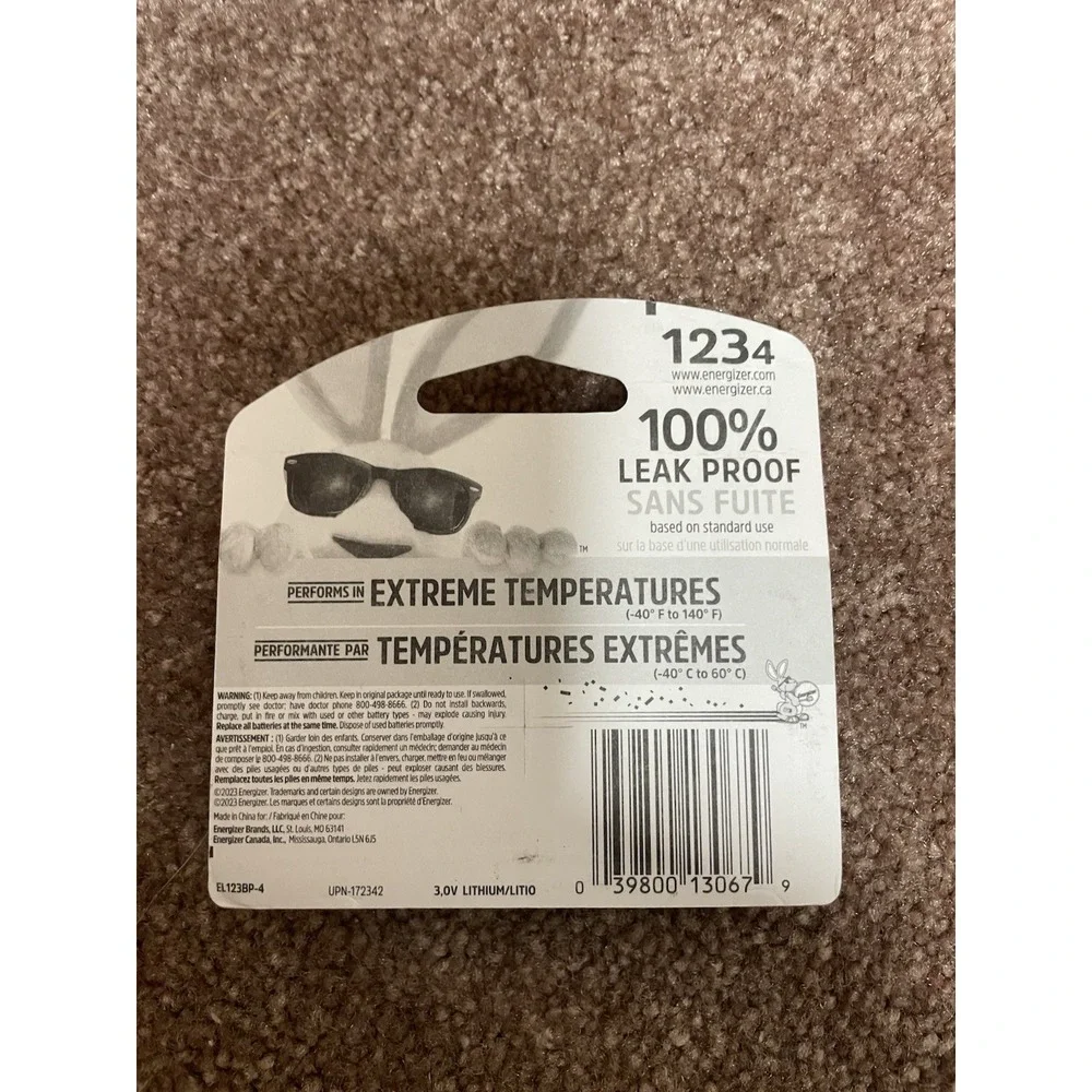 Energizer 123 Lithium 4 pack Lithium Batteries 3.0 V‎